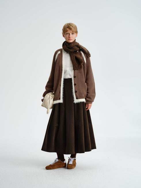 Faux-Fur Trim Wool Cardigan