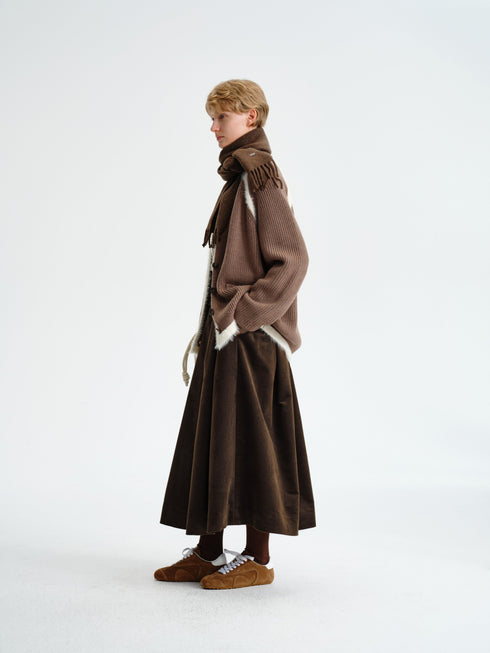 Faux-Fur Trim Wool Cardigan