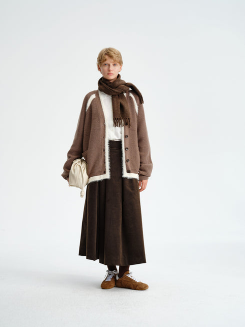 Pleated Corduroy–Cashmere Skirt