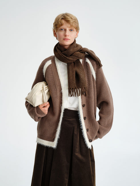 Faux-Fur Trim Wool Cardigan