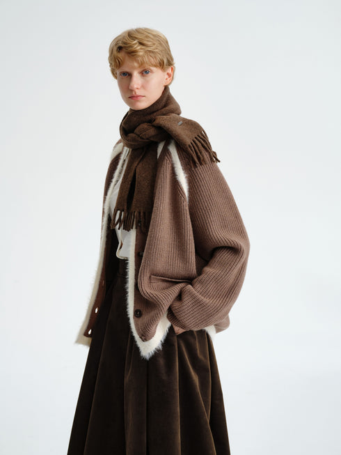 Faux-Fur Trim Wool Cardigan