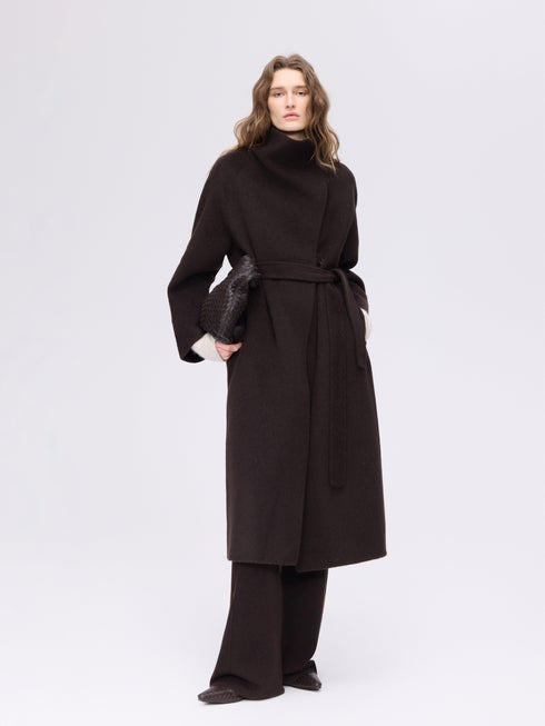 Wool Camel High-Neck Coat