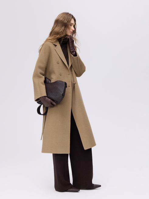 Manteau en laine camel à double boutonnage