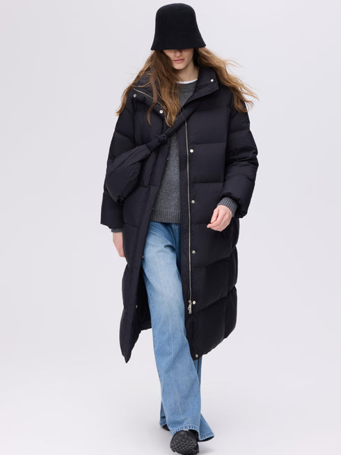 Manteau long en duvet à col montant