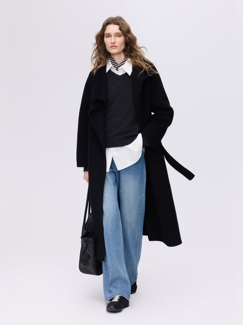 Wool Camel High-Neck Coat