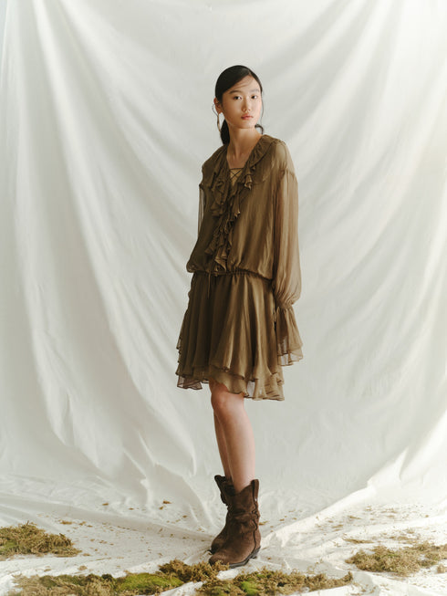 Umber Ruffle Veil Dress