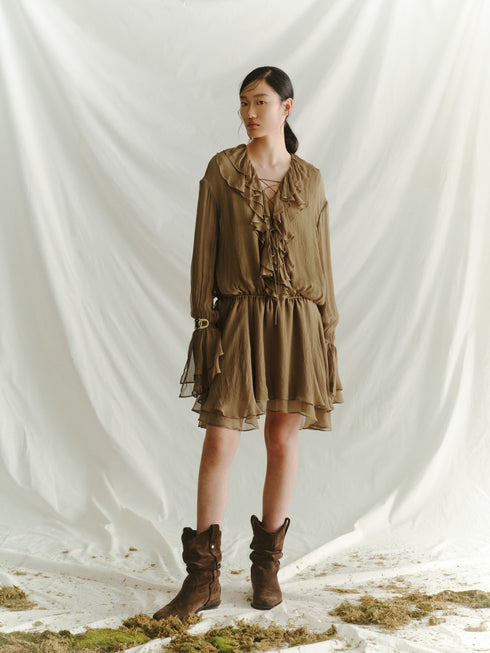 Umber Ruffle Veil Dress