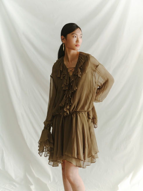 Umber Ruffle Veil Dress