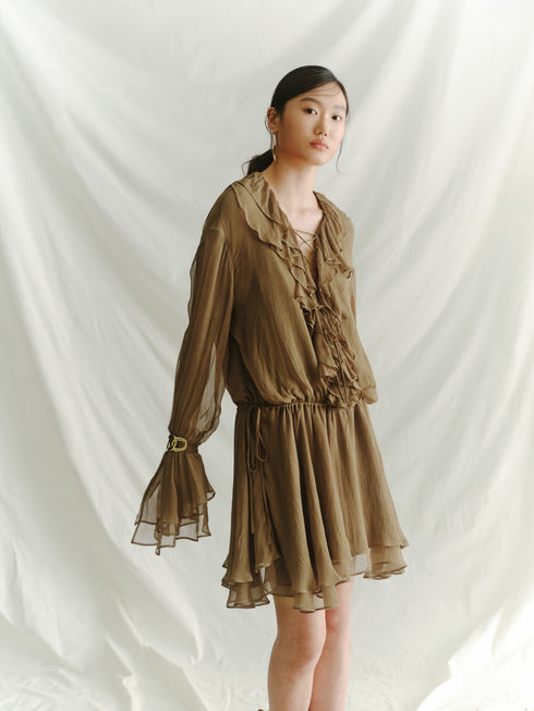 Umber Ruffle Veil Dress