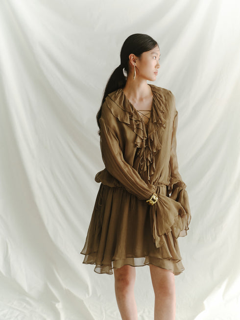 Umber Ruffle Veil Dress