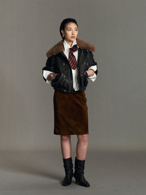 Neris Leather Down Bomber