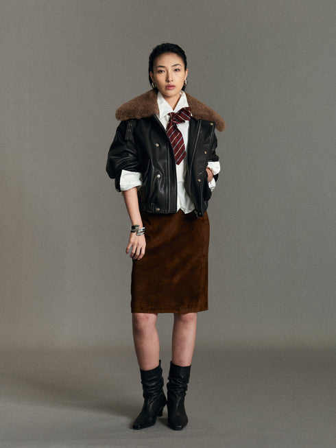 Neris Leather Down Bomber