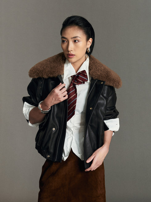 Neris Leather Down Bomber