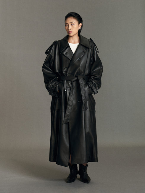 Liv Leather Trench Coat