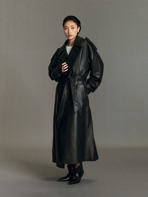 Liv Leather Trench Coat
