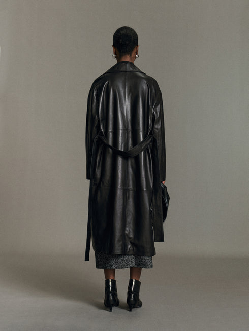 Odelia Belted Leather Coat