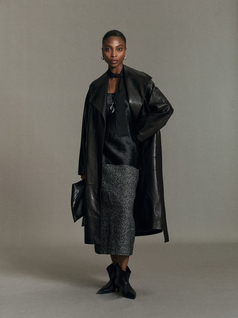 Odelia Belted Leather Coat
