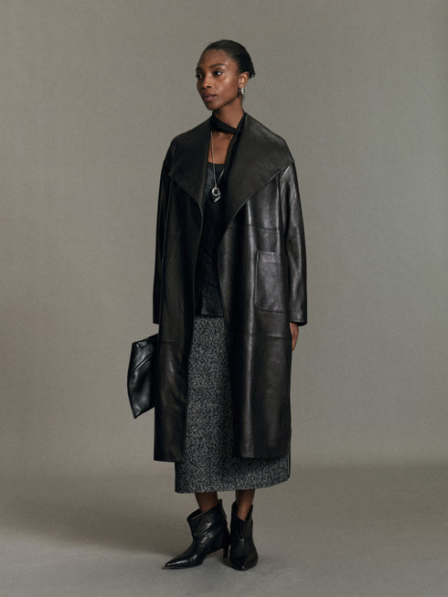 Odelia Belted Leather Coat