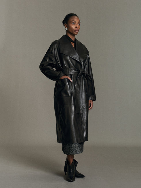 Odelia Belted Leather Coat