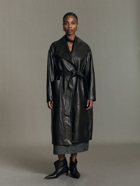 Odelia Belted Leather Coat