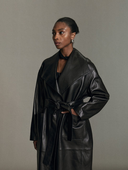 Odelia Belted Leather Coat