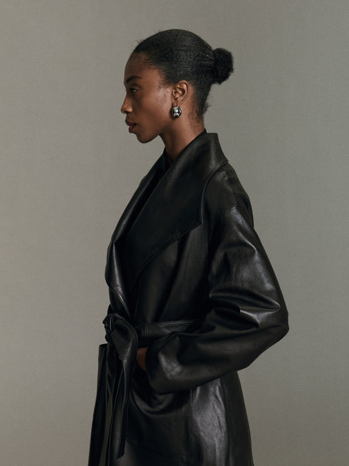 Odelia Belted Leather Coat