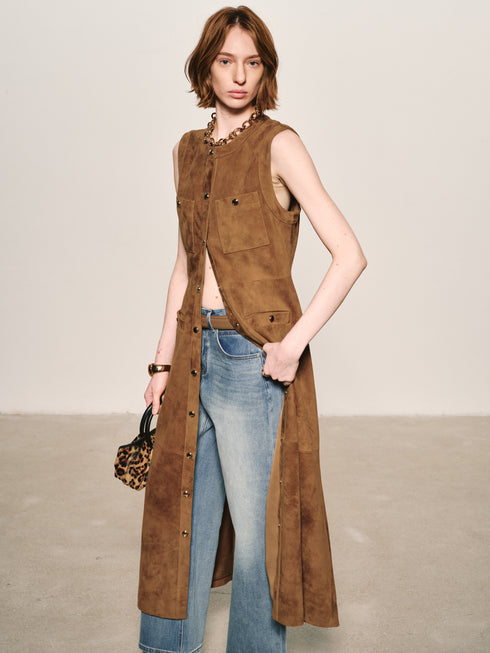 Suede Button-Down Shift