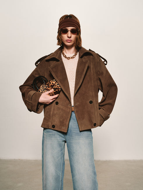 Suede Double-Breasted Caban