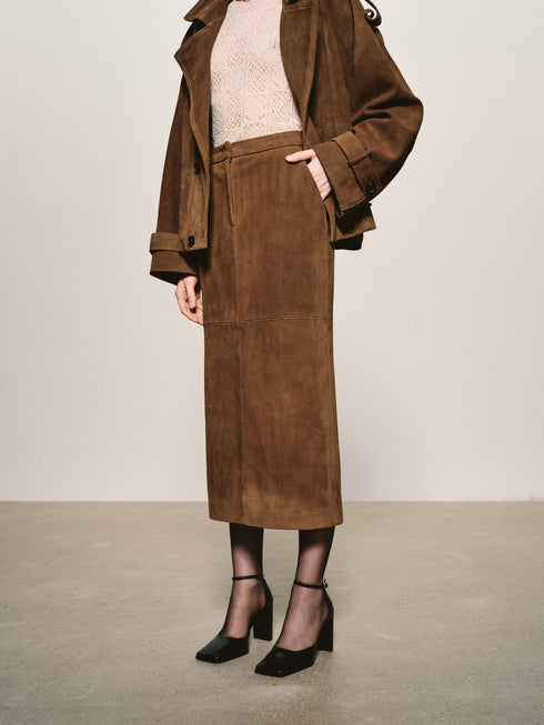 Suede Column Midi Skirt