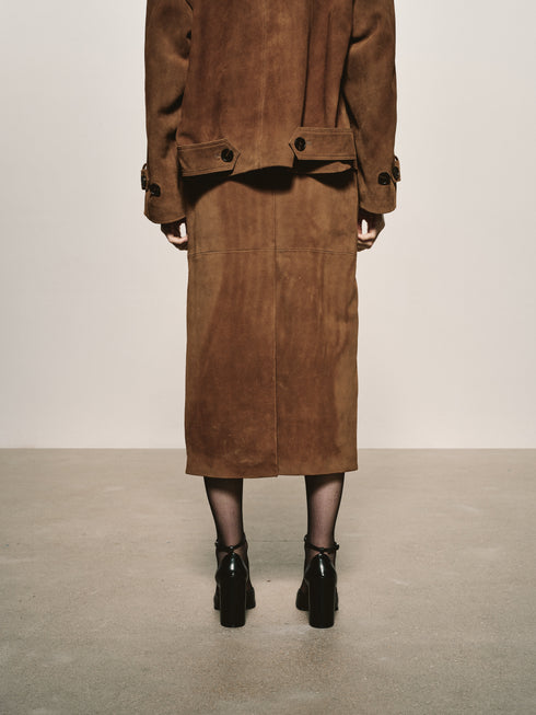 Suede Column Midi Skirt