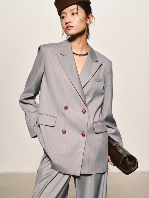 Pinstripe Wool-Blend Blazer