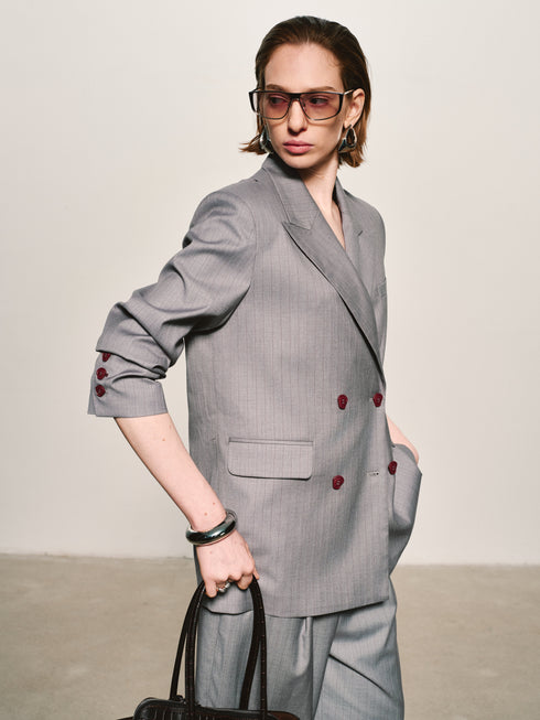 Pinstripe Wool-Blend Blazer