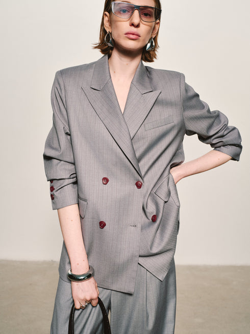 Pinstripe Wool-Blend Blazer