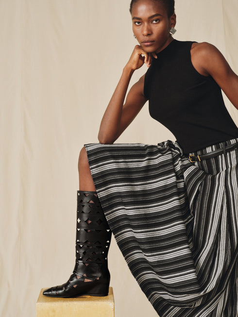 YAOSAN Bottes découpées en cuir - Noir