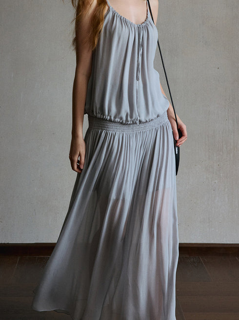 Mist Shirred Sheer Skirt
