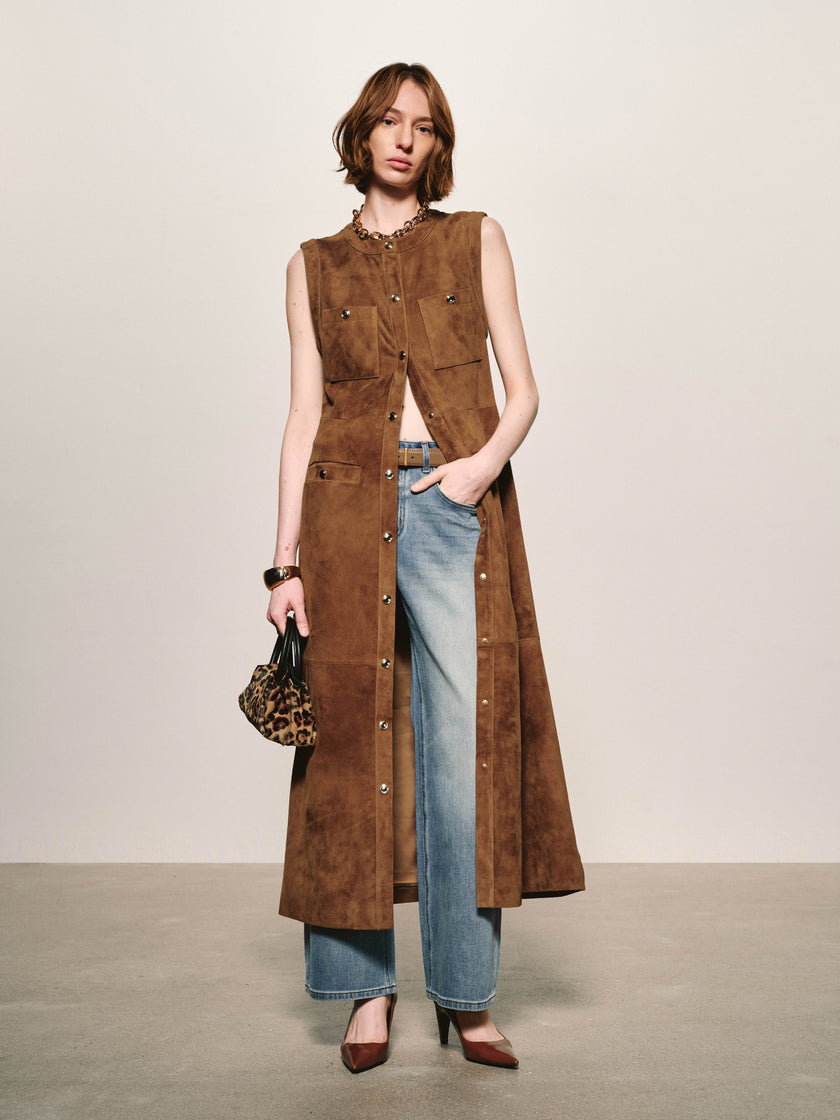 Suede Button-Down Shift