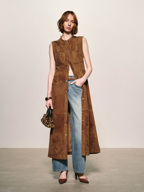 Robe Droite Boutonnée En Suède
