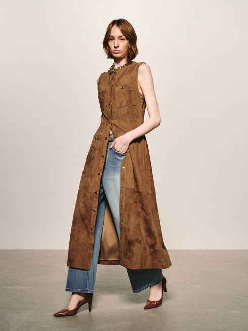 Suede Button-Down Shift