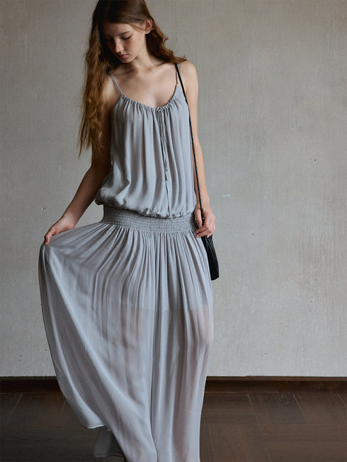 Mist Shirred Sheer Skirt