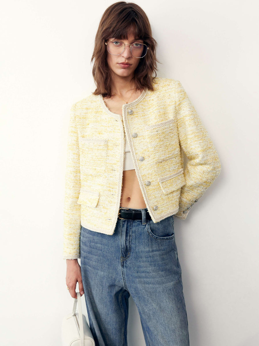 ジャケット SINGLE-BREASTED BOUCLE TWEED JACKET WITH BEJEWELED BUTTONS Boucle Mark Jacket – hemi blurr