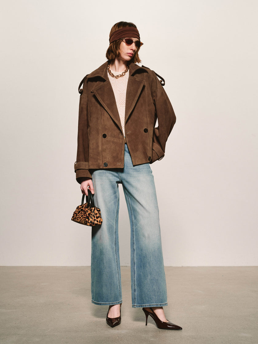 Suede Double-Breasted Caban