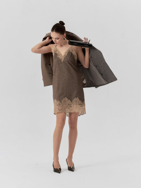 Elowen Lace-Trim Wool Dress