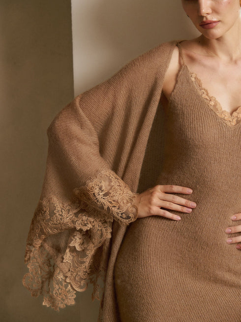 Rhea Lace-Trim Mohair Shawl