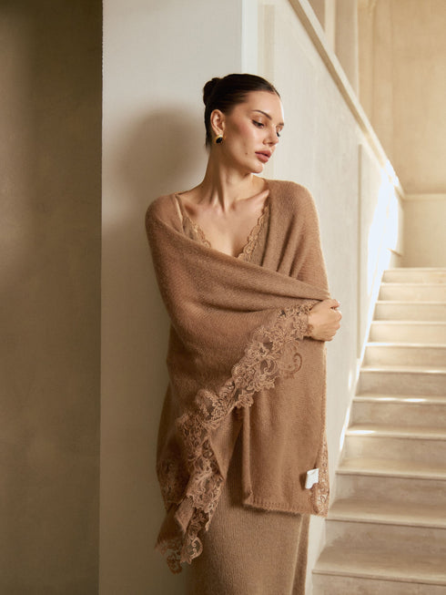 Rhea Lace-Trim Mohair Shawl