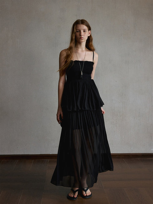 Mist Shirred Sheer Skirt