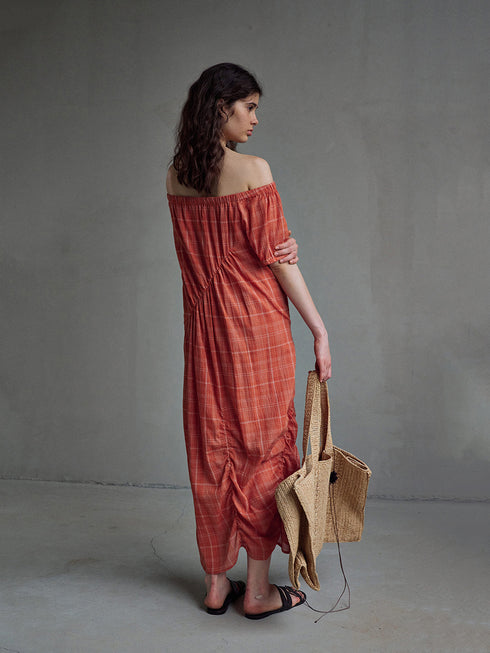 Eclipse Plaid Off-Shoulder Dress