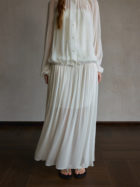 Mist Shirred Sheer Skirt