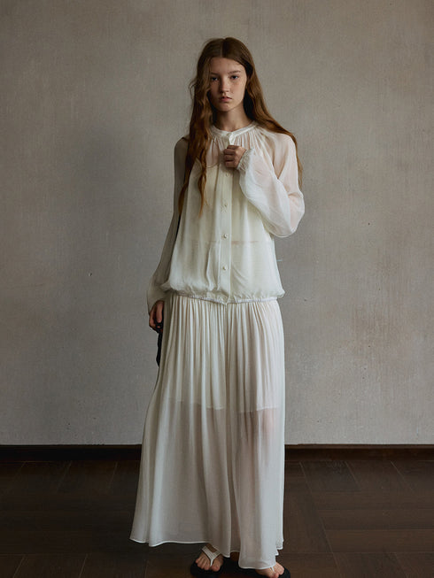 Inkveil Gathered Sheer Shirt