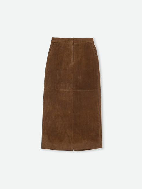 Suede Column Midi Skirt