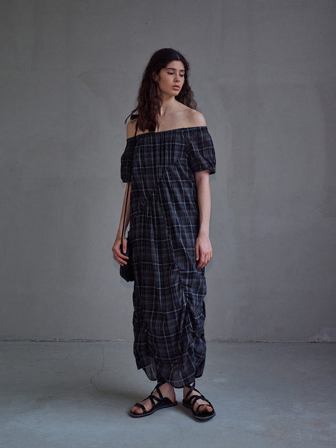 Eclipse Plaid Off-Shoulder Dress